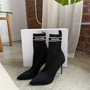 Balmain Black Stiletto Sock Heels